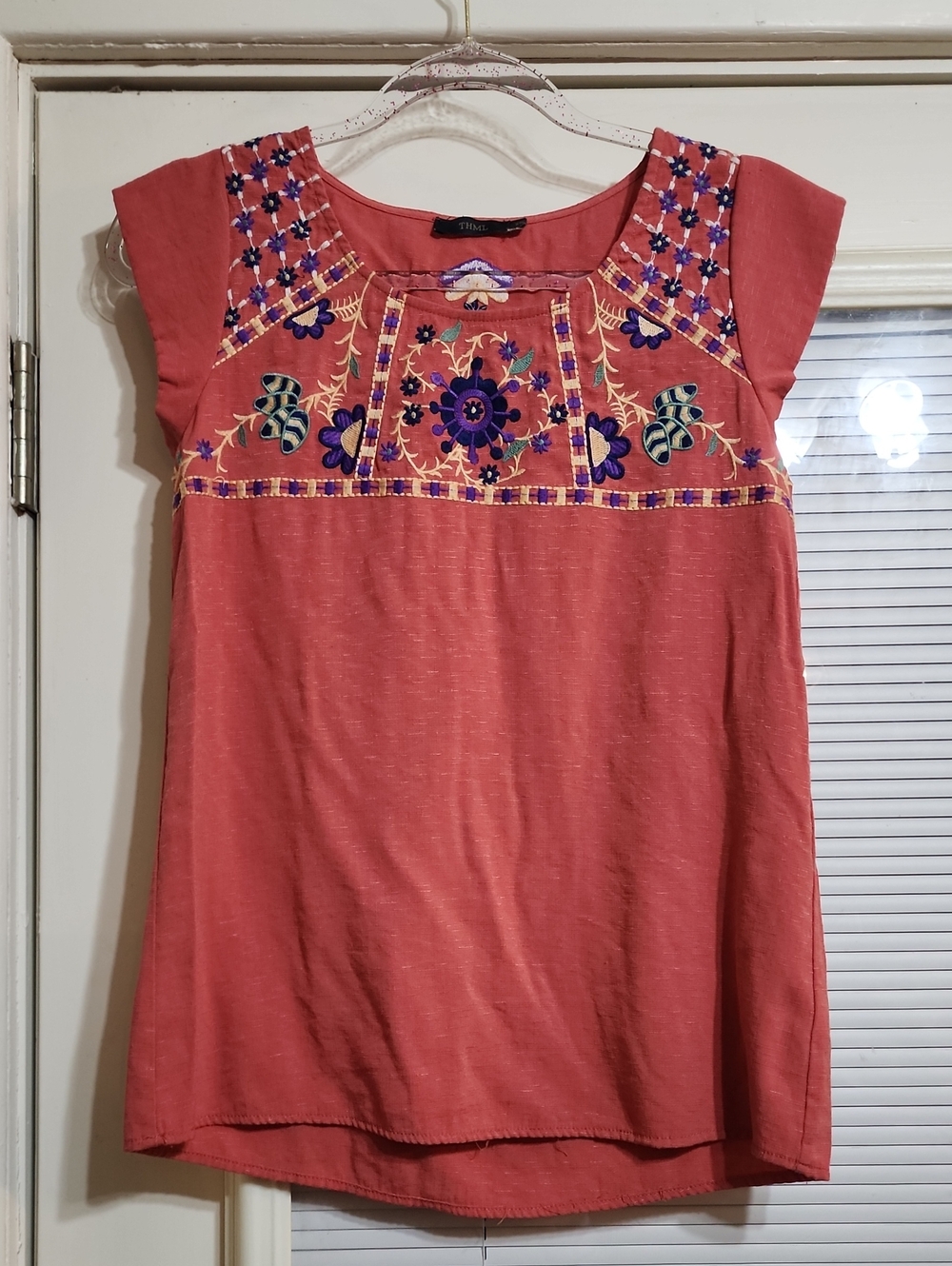 THML Coral Embroidered Cap Sleeve Tunic